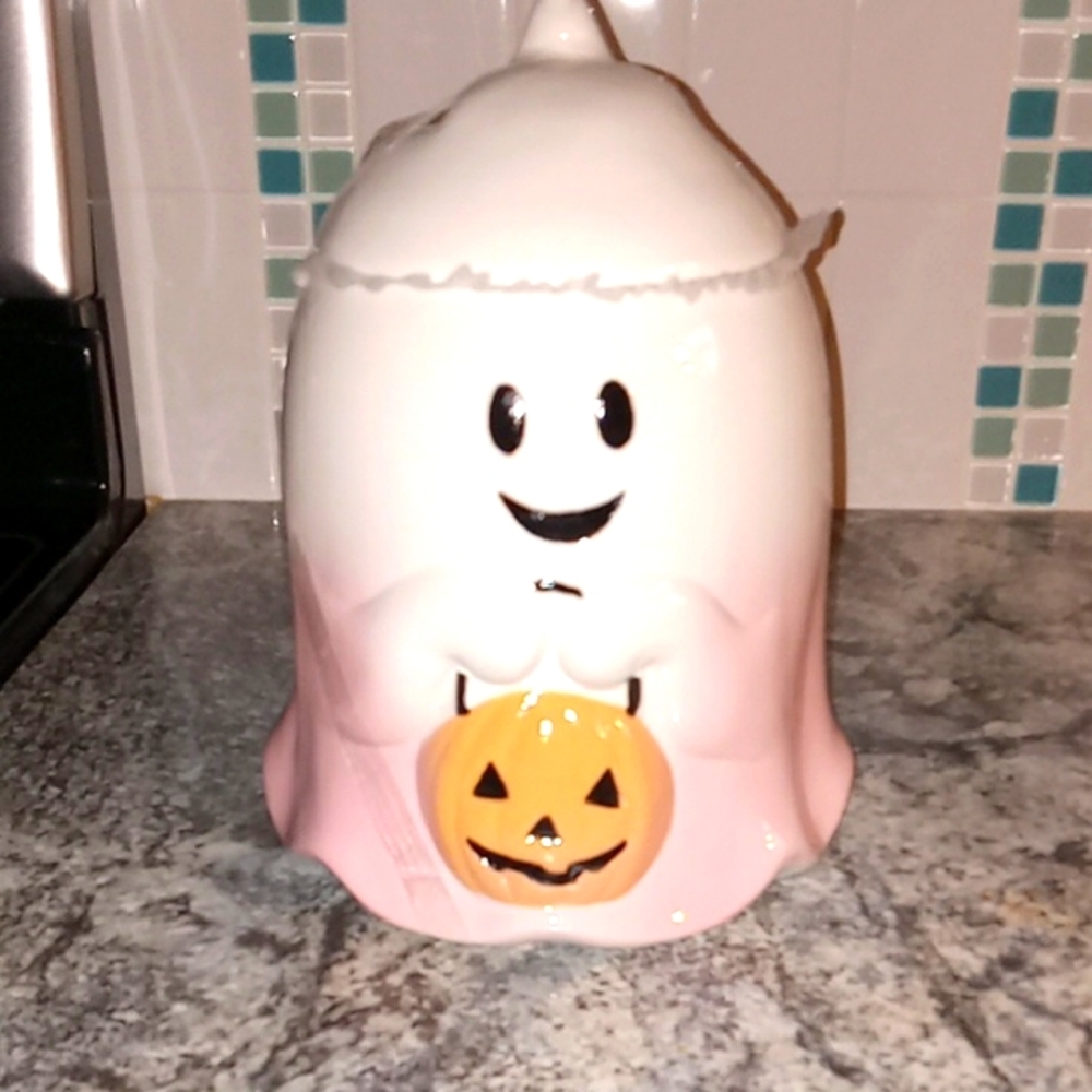 Ghost Cookie Jar with Pumpkin New